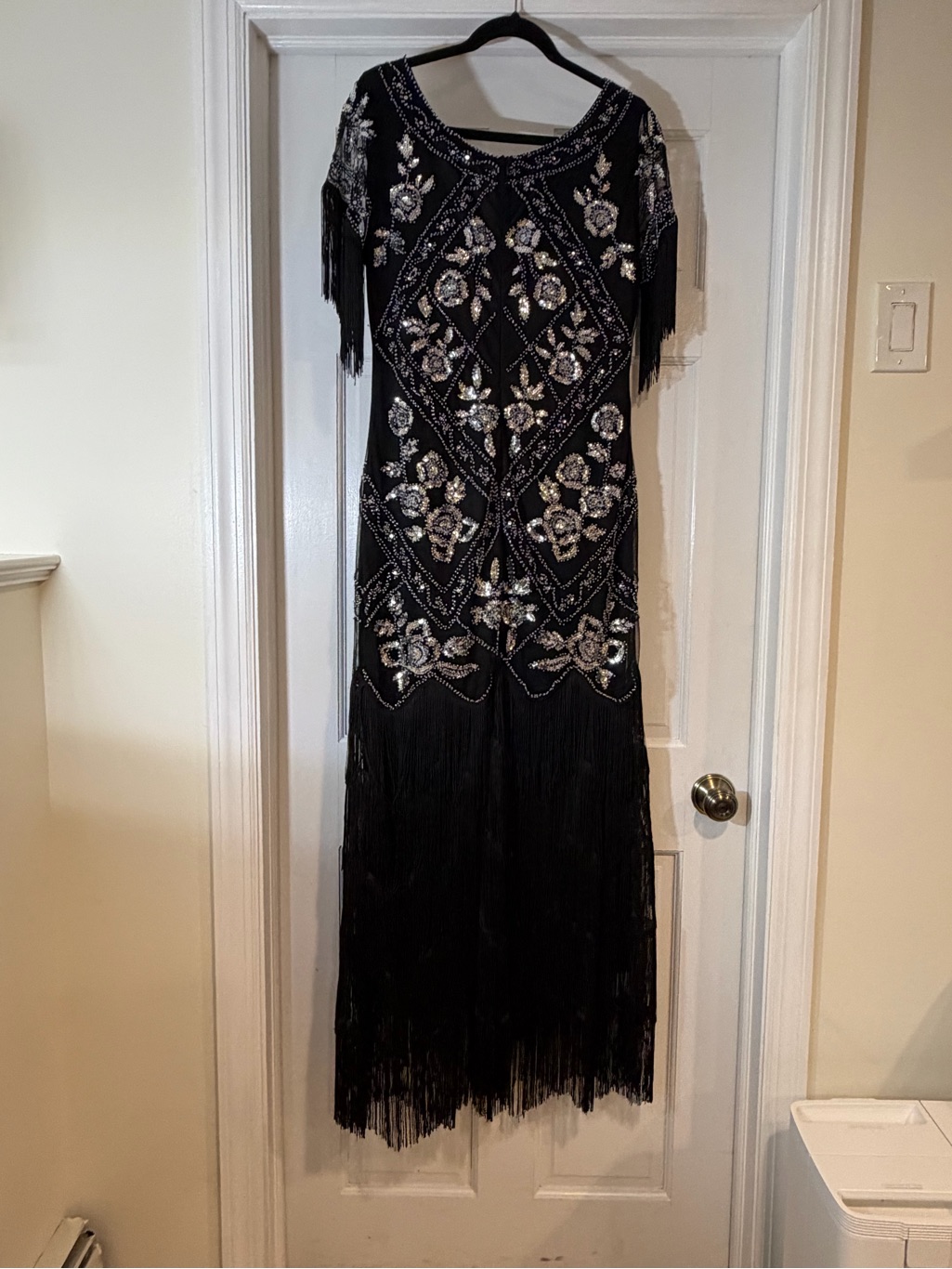 Vintage-Inspired Black Beaded Fringe Maxi Dress — image 5 of 8